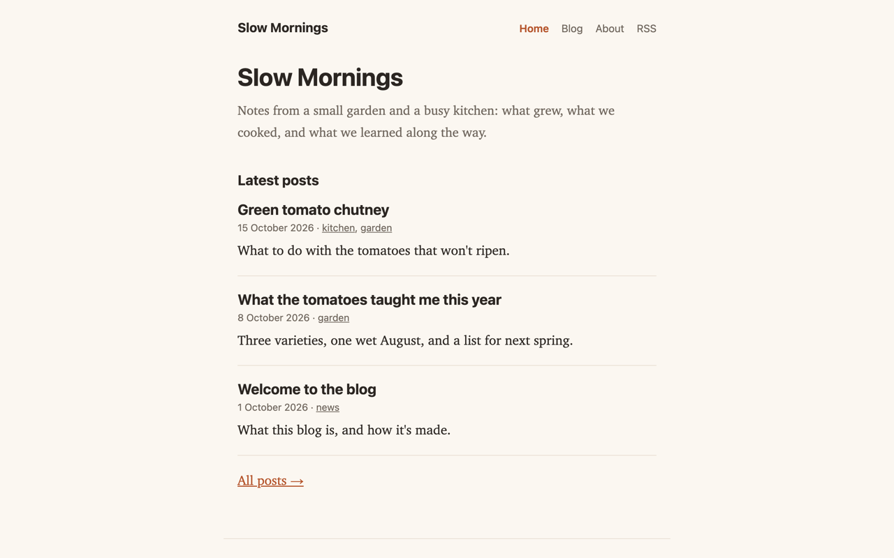 Screenshot of the Blog template