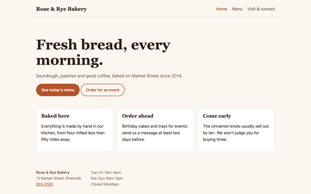 Screenshot of the Small business template