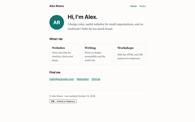 Screenshot of the Personal page template