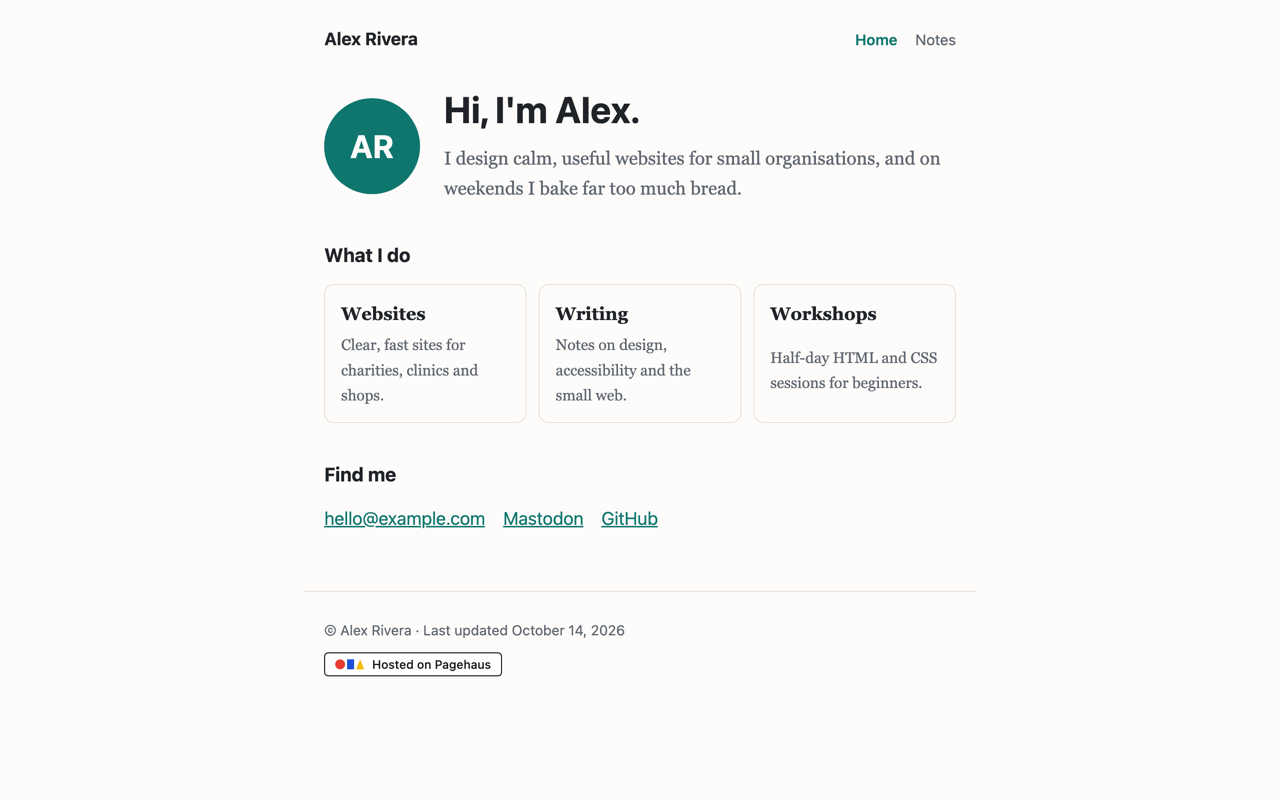 Screenshot of the Personal page template